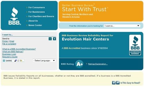 evolution hair centers reviews bbb